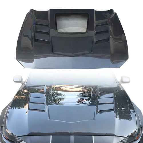 With Transparent Glass Carbon Fiber Hood For Ford Mustang 2018 2019