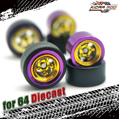 1/64 Wheels For Model Car with Rubber Tires Metal Rims Electroplating