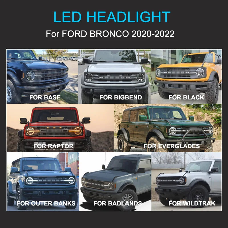 1 Pair Car LED Headlight for Ford Bronco 2020 2021 2022 Headlights