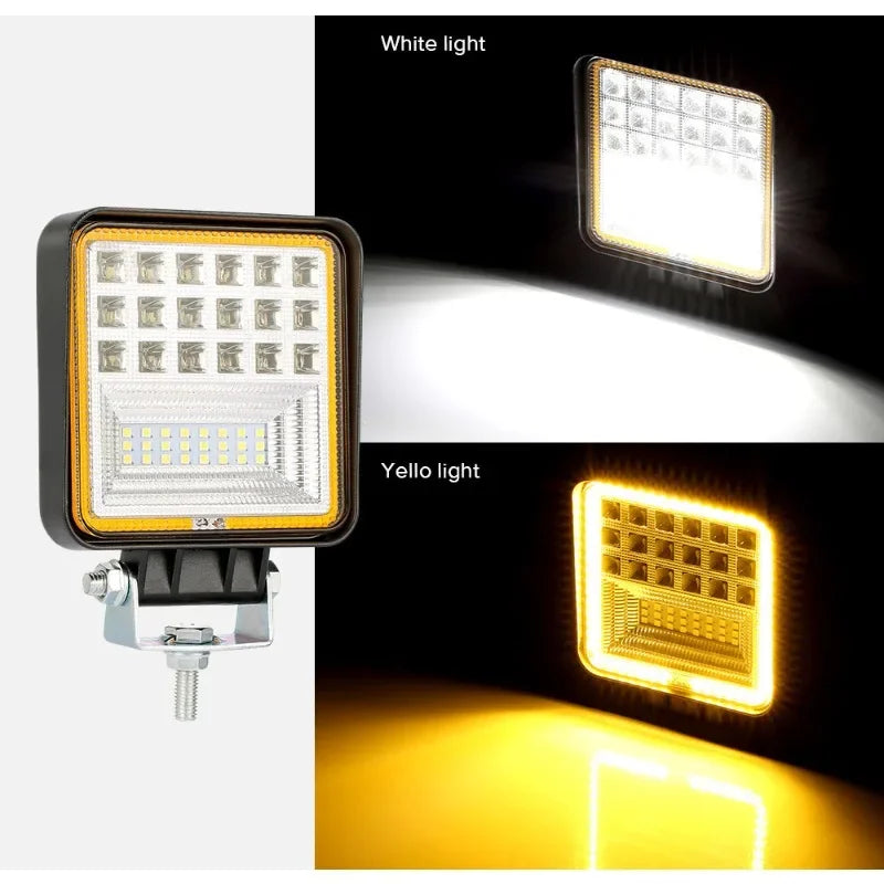 White Plus Yellow Square Round LED Light with Aperture Off-road