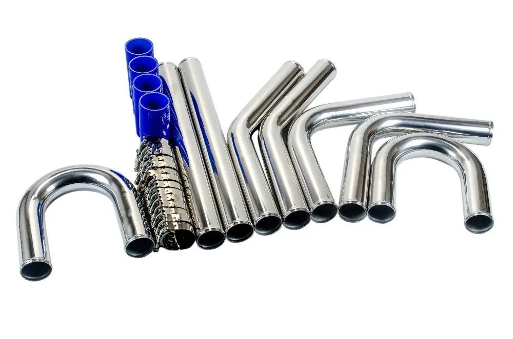 VR - 2.5'' 63mm Turbo Intercooler Pipe 8 Pcs Chrome Aluminum Pipe + T