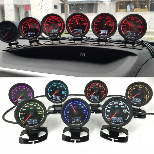 62mm 2.5 Inch 7 Color Turbo Boost Gauge Car Multi LCD Digital Display