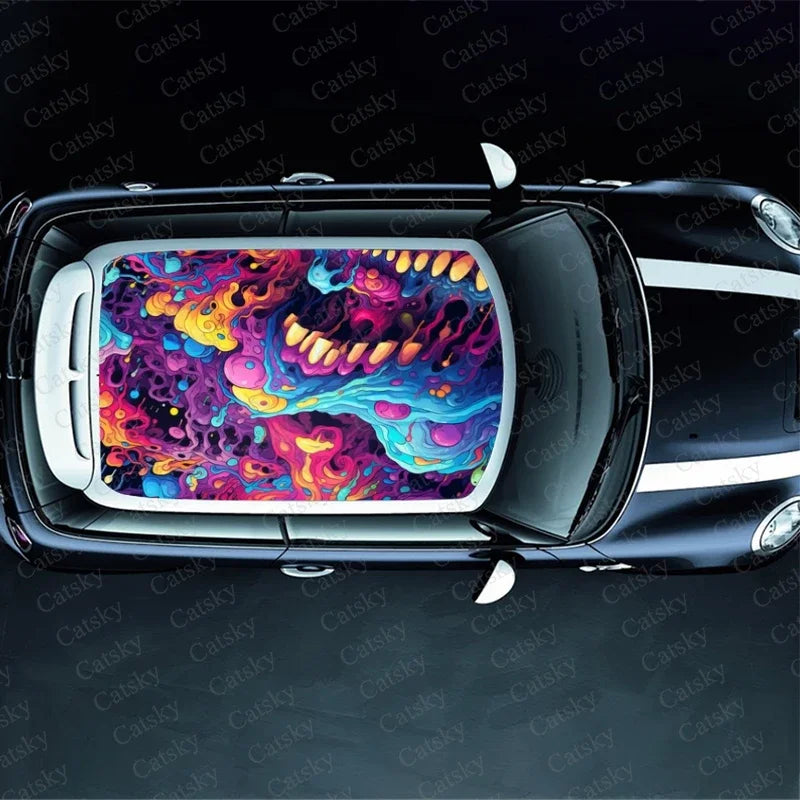 Abstract Psychedelic Monster Car Roof Sticker Wrap Racing SUV