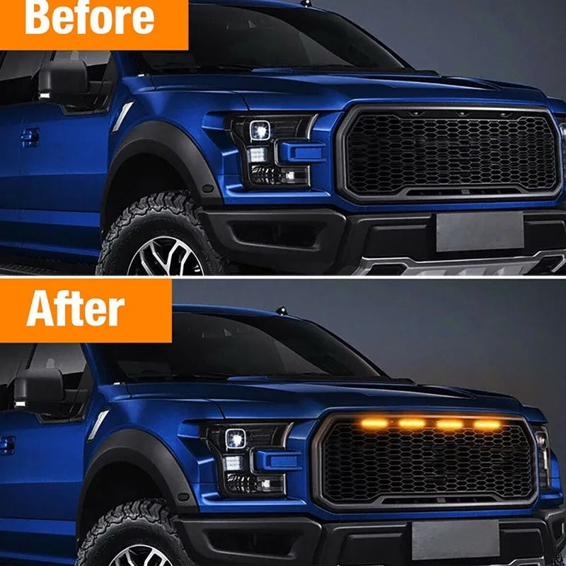 Universal Car Front LED Grille Light Smoked Amber White 4LED Grill