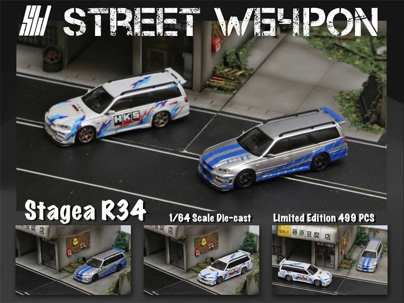 Street Weapon 1:64  STAGEA R34 Silver speed /White HKS limited499