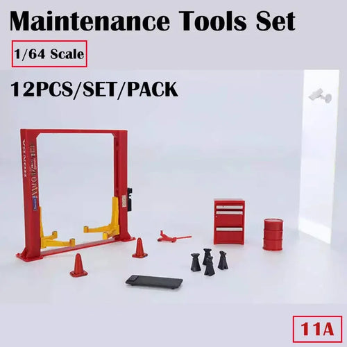 12Pcs/Set Diorama 1/64 Car Garage Maintenance Tools Alloy Die-Cast