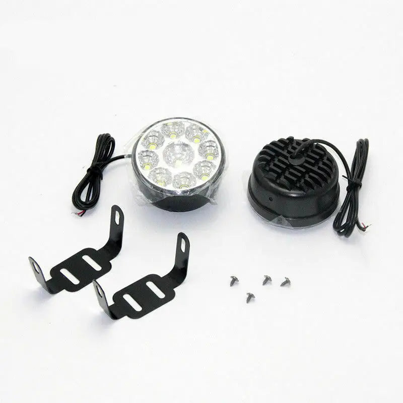 2PCS Round Daytime Running Light 9 LED Car Headlight Spot Light 12V