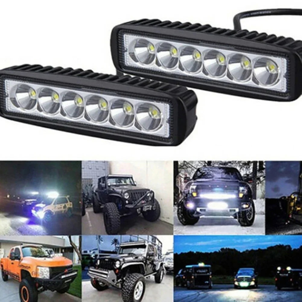 12V Car 6LED Light Bar 18W DRL Work Lights Spotlight 800LM Off-road