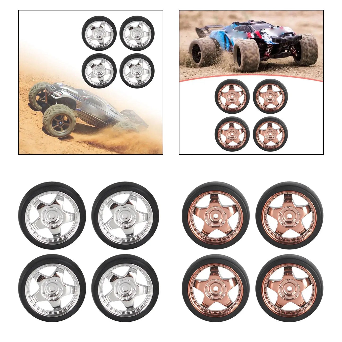 4 Pieces RC Car Drift Tires Good Grip Wheel Rim and Tires Set for 1/18