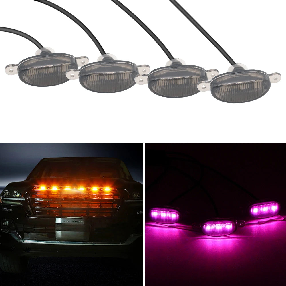 8PCS Front Grille LED Signal Lamps APP Control RGB Flashing Emergency