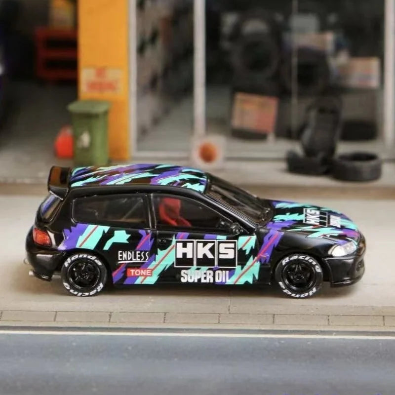 StreetWeapon 1/64 Honda civic EG6 HKS painted hatchback JDM alloy car