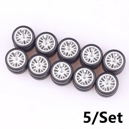 5Sets 1/64 Alloy Car Wheels With Rubber Tires Model Car Modified Parts