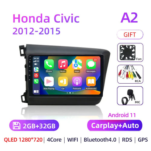 9" Android 12 Car Radio 8 Core For Honda Civic 2012 2013 2014 2015