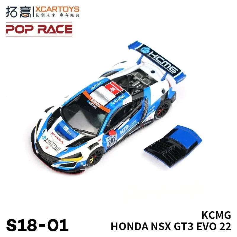 XCARTOYS POPRACE 1:64 Honda NSX GT3 EVO 22-KCMG Blue and white alloy