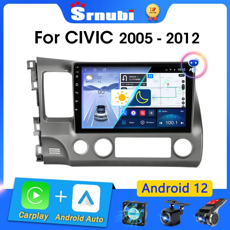 Srnubi 10" Android 12 Carplay Car Stereo Radio for Honda Civic 8 2005