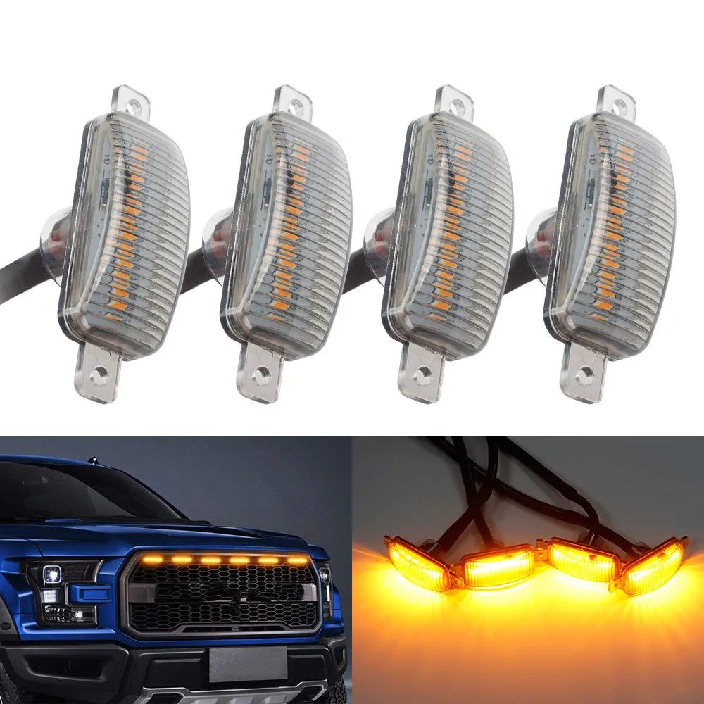 Universal Car LED Grille Light Smoked Amber White 12LED Grill Light