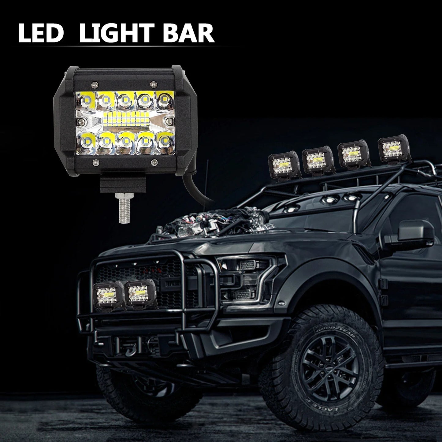 8D 9 - 23in 180W-480W Off Road LED Light Bar with 2x60W Work Light