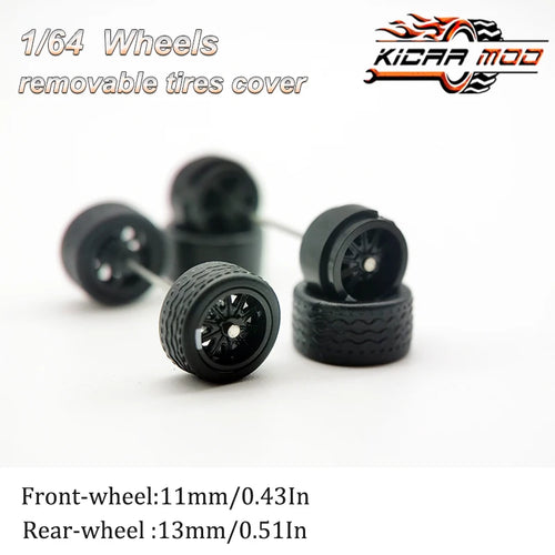 1/64 Model Car Wheels with Rubber Detachable Tires Ten Spokes