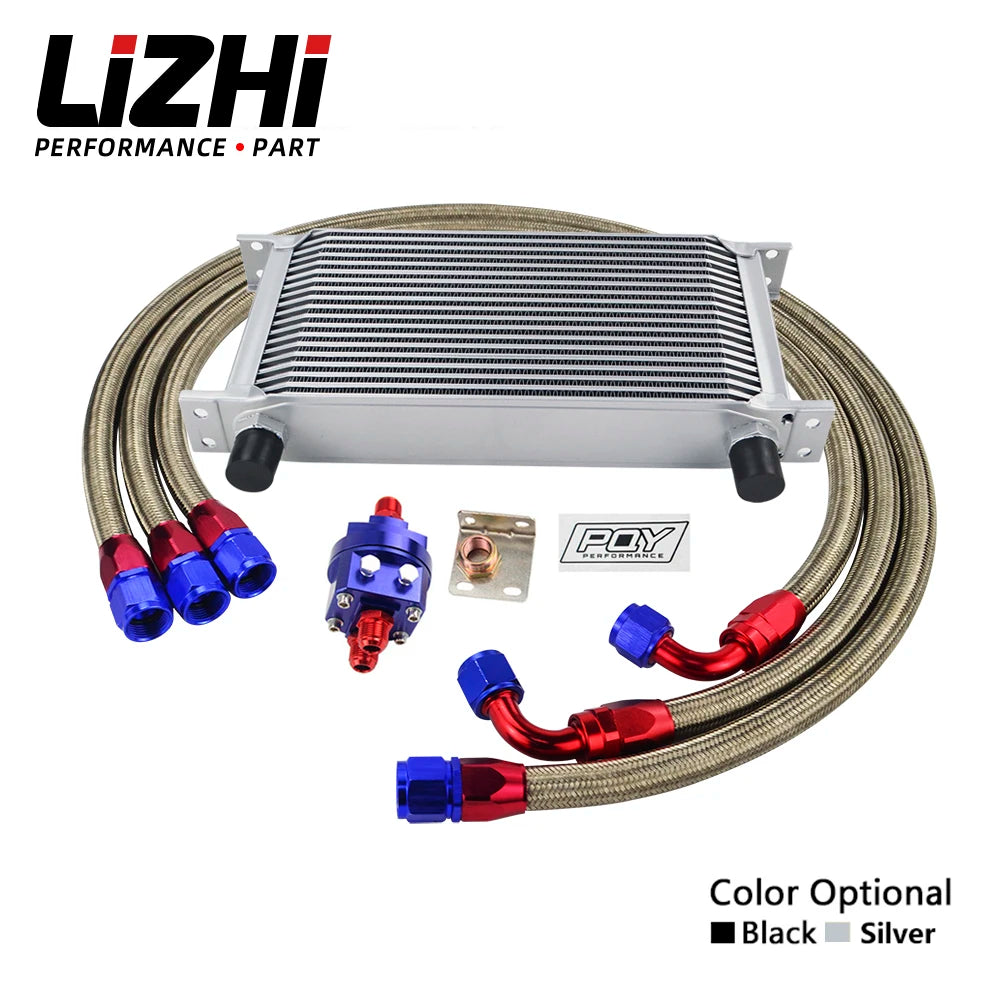 LIZHI Universal 19 Rows Oil Cooler Kit + Oil Filter Relocation Male