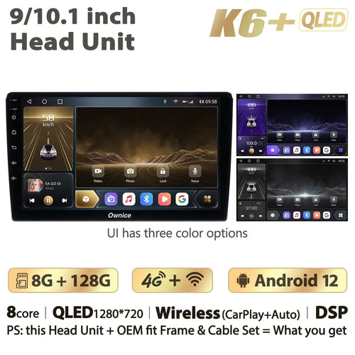 Wireless Carplay QLED Auto Android 12 Car Radio GPS Player 8+256G Navi