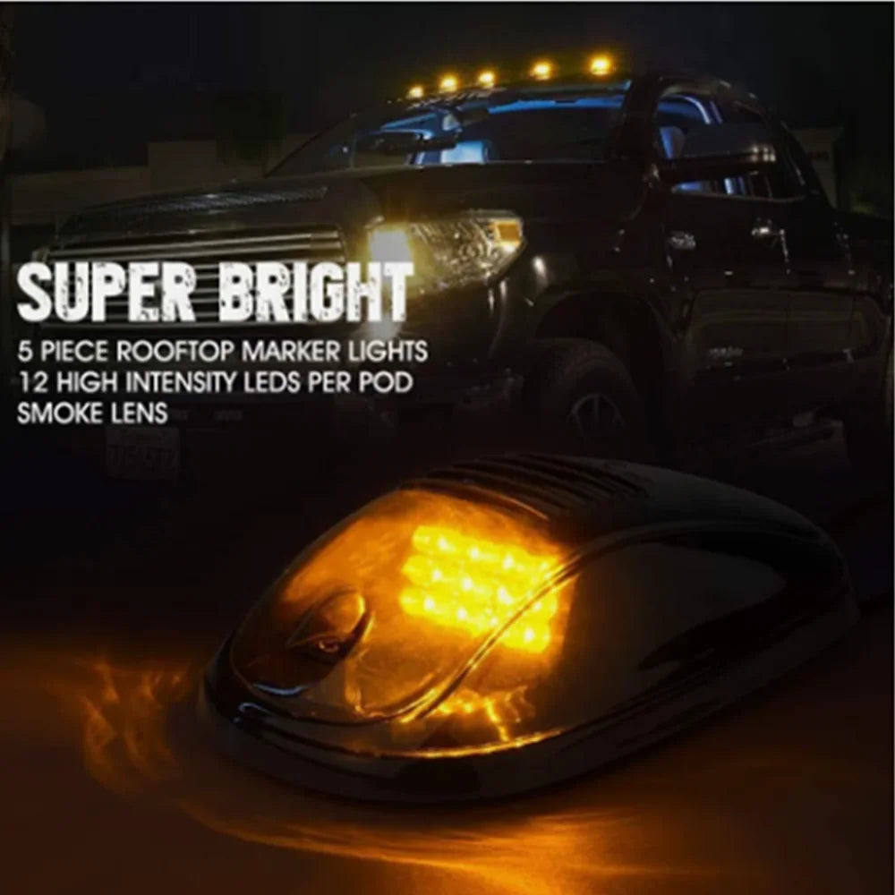 5PCS Smoked Car Cab Marker Roof 12LED Light for Truck SUV Off Road Cab