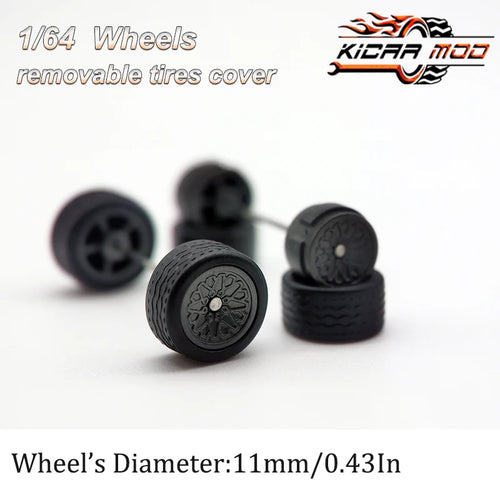 1/64 Model Car Wheels with Rubber Detachable Tires Closed Spoke 2