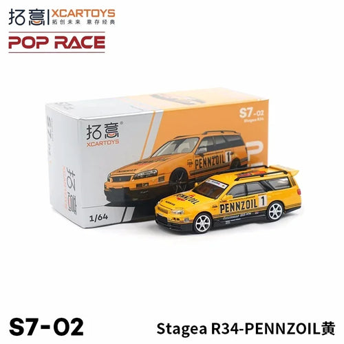 XCarToys x Pop  Race 1:64 Stagea R34 Yellow Diecast Model Car