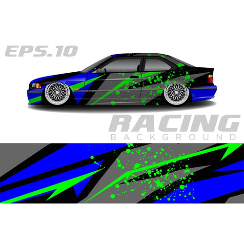 Sky-blue Color Racing Car Graphic Decal Full Body Racing Vinyl Wrap