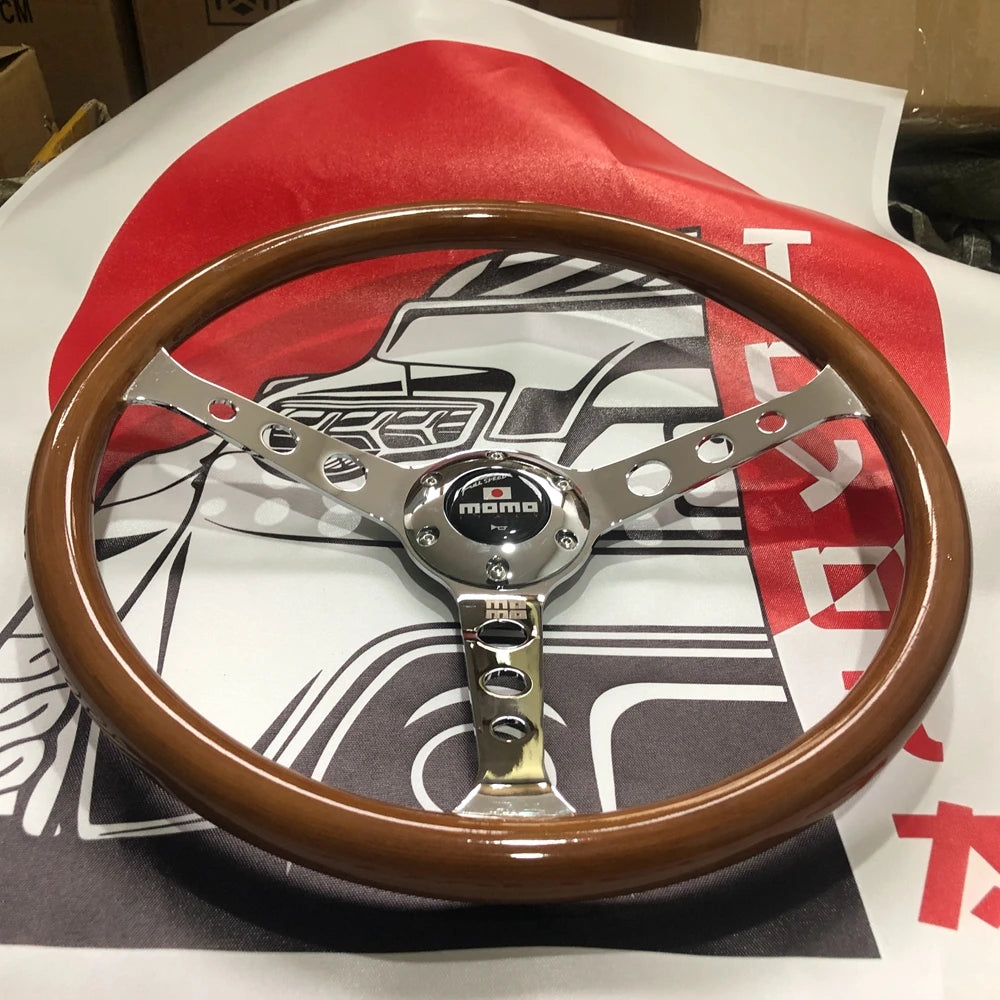 15Inch Classic Real Wood MOMO Steering Wheel Car Rally Racing JDM MOMO