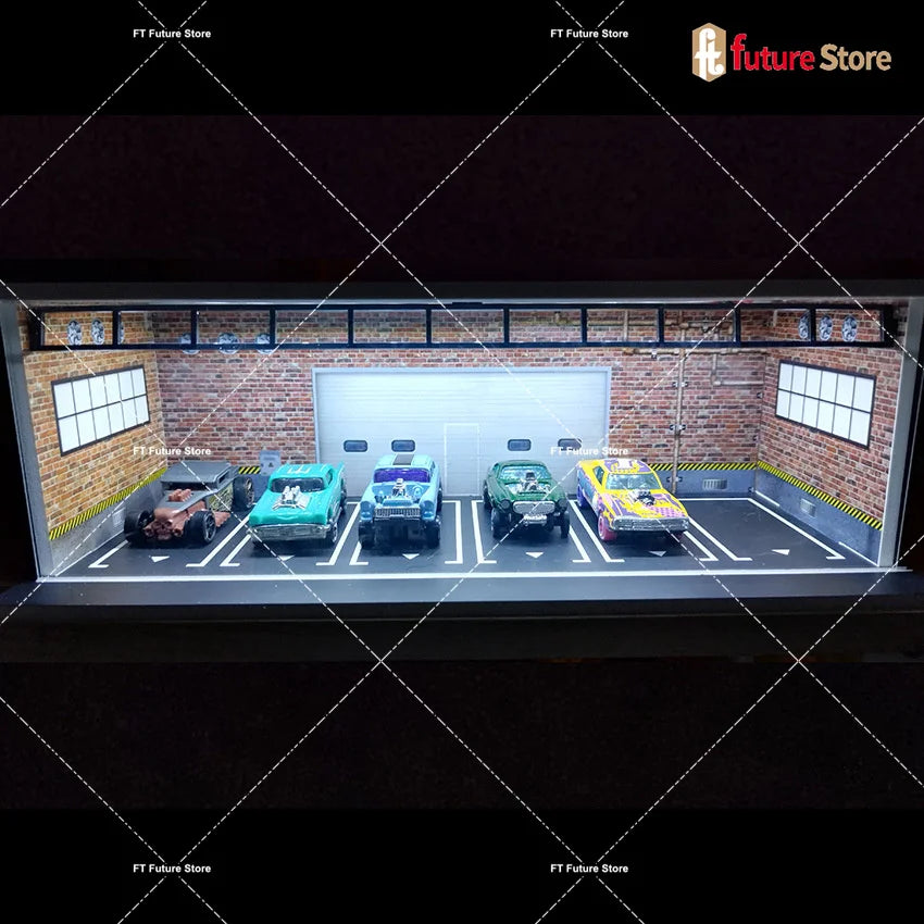 1/64 Garage Scene Model with Light Assembled Parking Lot Diorama