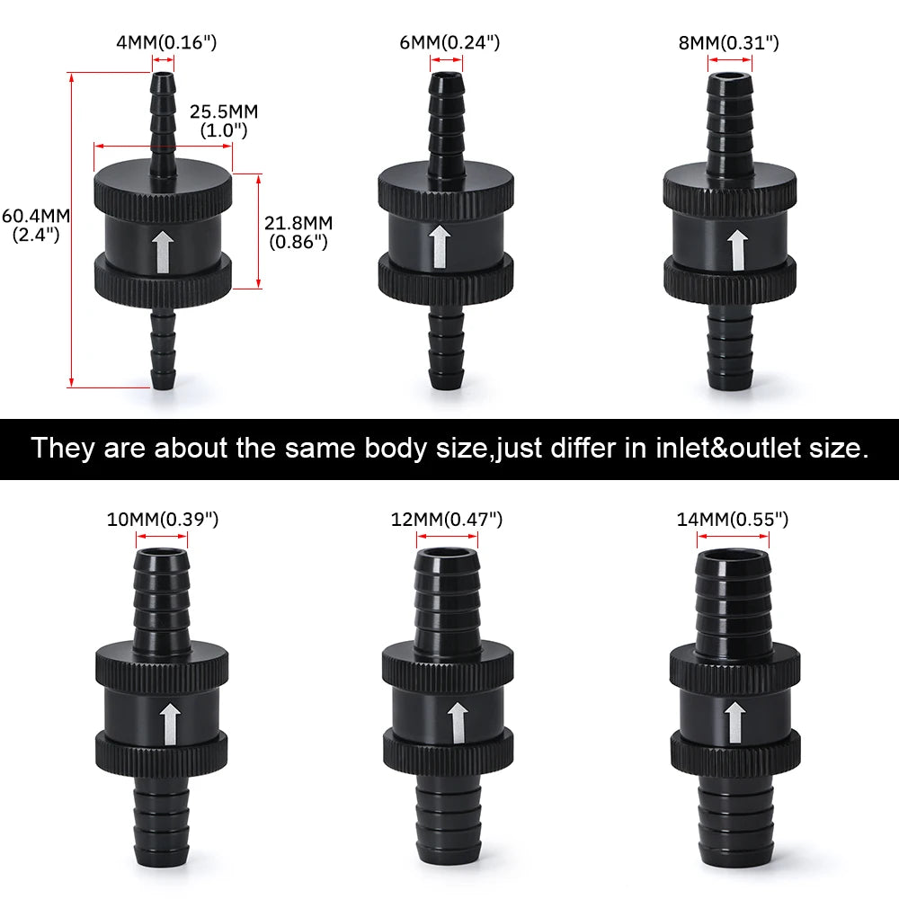 6 Size 4MM / 6MM / 8MM / 10MM / 12MM / 16MM Non Return One Way Fuel