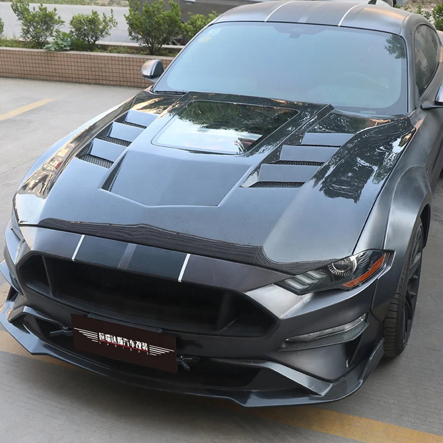 With Transparent Glass Carbon Fiber Hood For Ford Mustang 2018 2019