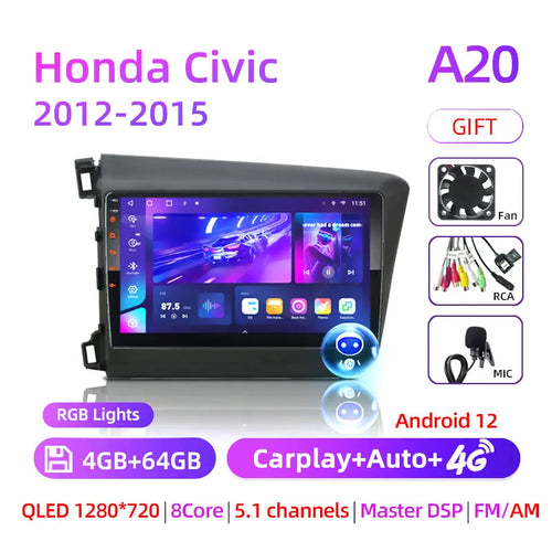 9" Android 12 Car Radio 8 Core For Honda Civic 2012 2013 2014 2015