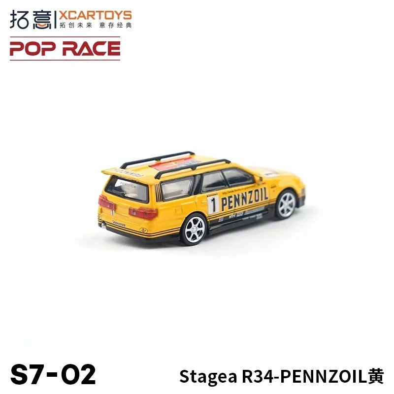 XCarToys x Pop  Race 1:64 Stagea R34 Yellow Diecast Model Car