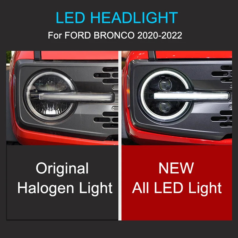 1 Pair Car LED Headlight for Ford Bronco 2020 2021 2022 Headlights