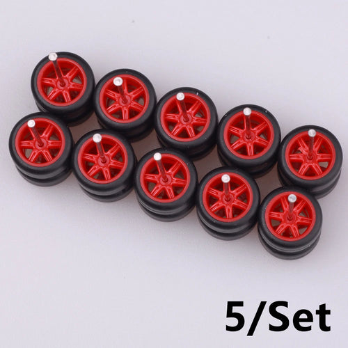 5Sets 1/64 Alloy Car Wheels With Rubber Tires Model Car Modified Parts