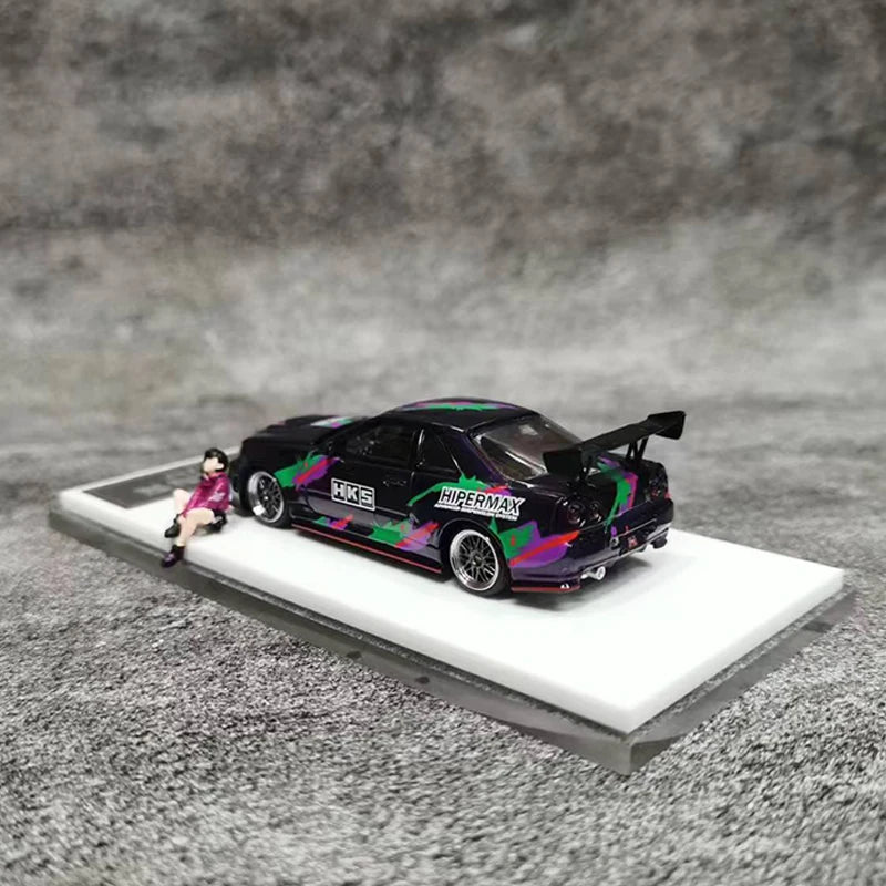 Time Micro 1:64 Model Car GTR34 Open Hood Alloy Die-Cast -HKS Coating