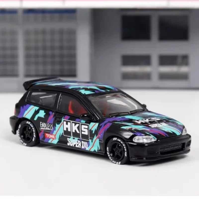 StreetWeapon 1/64 Honda civic EG6 HKS painted hatchback JDM alloy car