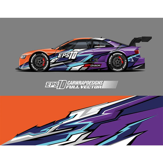 Abstract Orange Purple Colorful Full Body Racing RV Graphic Decals