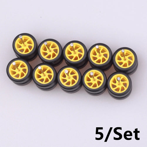 5Sets 1/64 Alloy Car Wheels With Rubber Tires Model Car Modified Parts