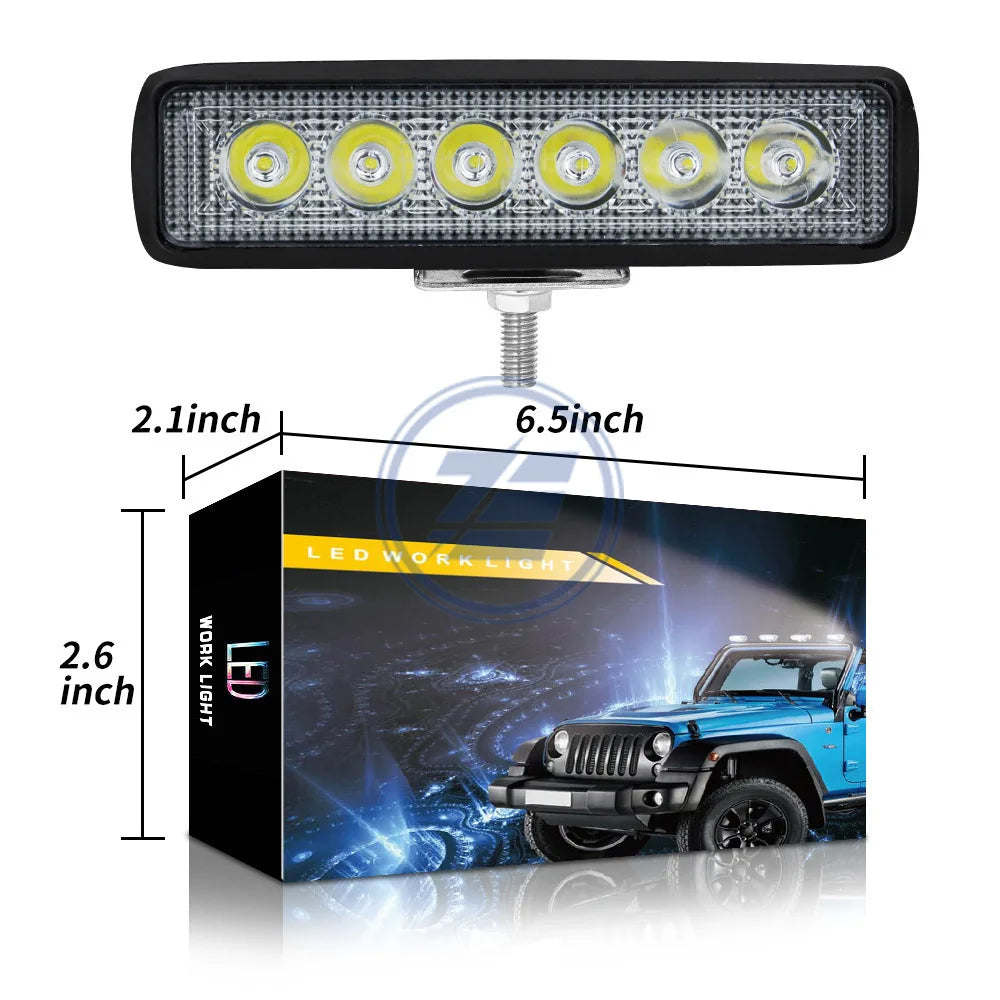 6'' 18W LED Work Spot/Flood Beam Driving Fog Offroad Light Bar Lamp