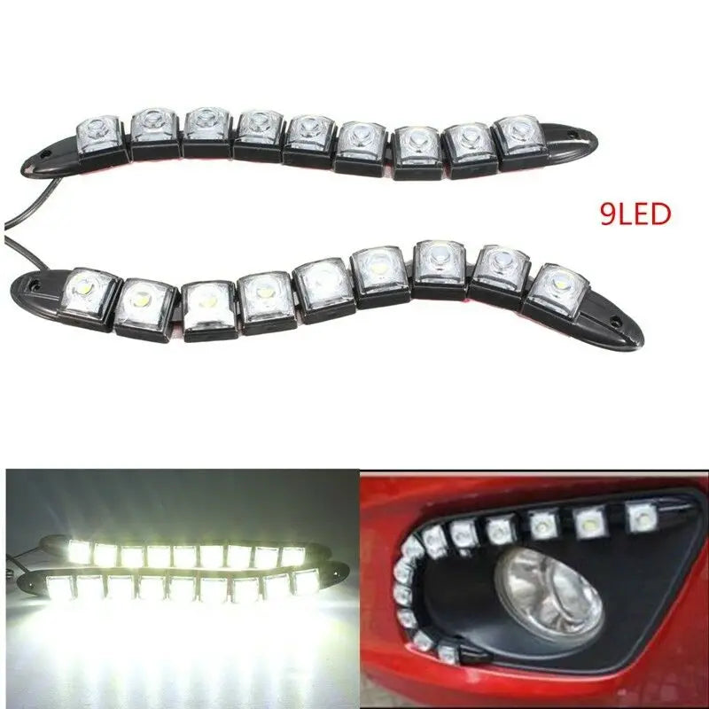 2pcs 9-LED White Light Daytime Running Lights Flexible DRL Fog Lamp