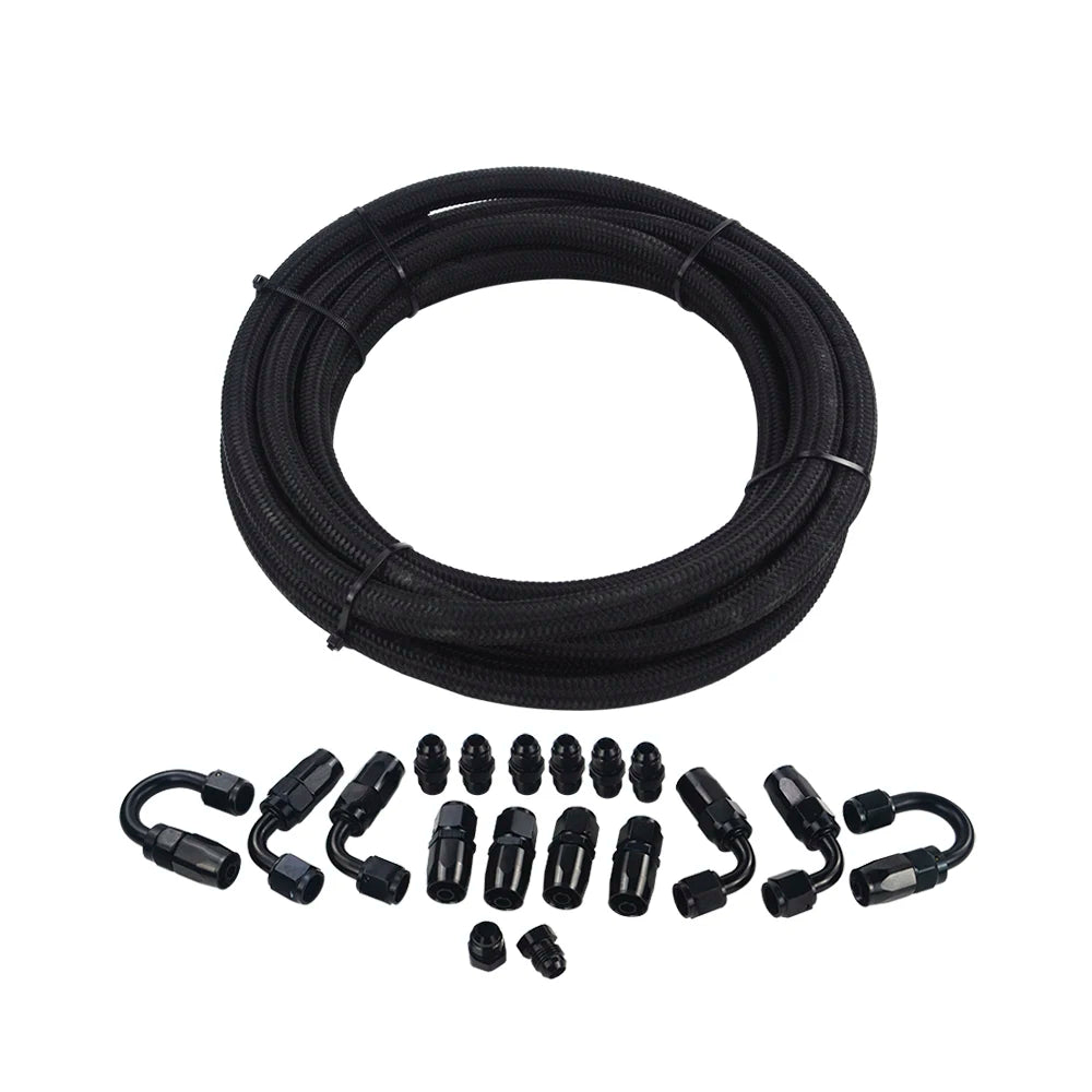 LIZHI RACING - AN6 Black  Braided Racing Hose Fuel Oil Line + Fitting