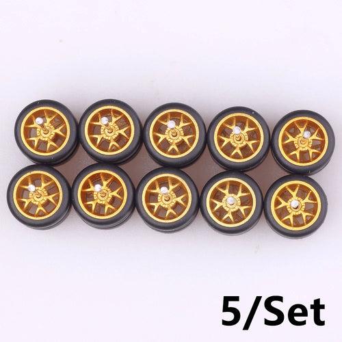 5Sets 1/64 Alloy Car Wheels With Rubber Tires Model Car Modified Parts