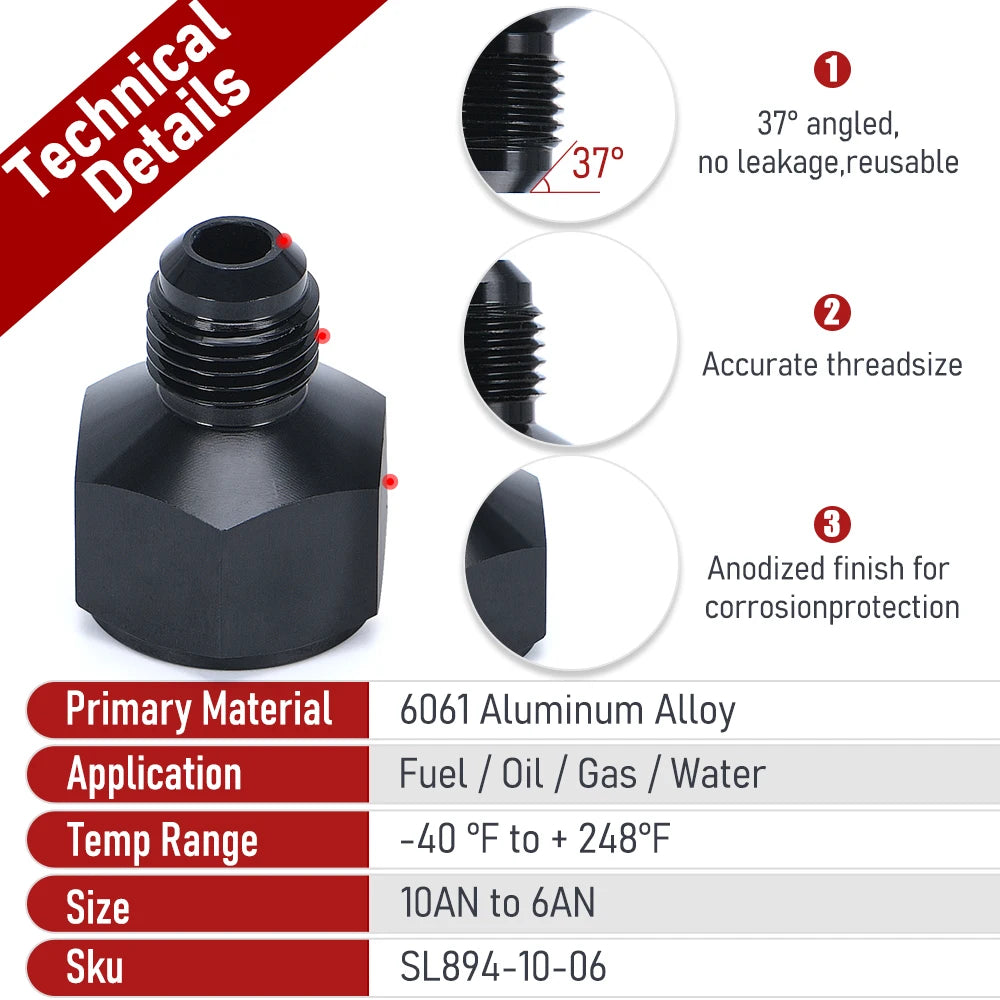 10AN AN10 Female to 6AN AN6 Male Reducer Fitting WX-SL894-10-06