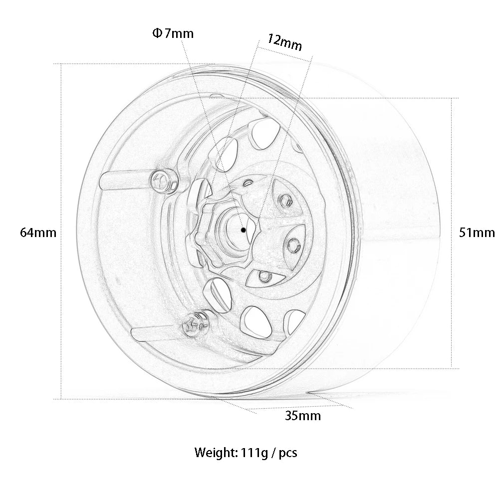 12 Hole Alloy 64*51*35 Beadlock 2.2" Wheels Hub Rim for 1/10 RC