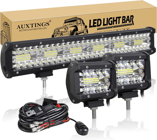 8D 9 - 23in 180W-480W Off Road LED Light Bar with 2x60W Work Light