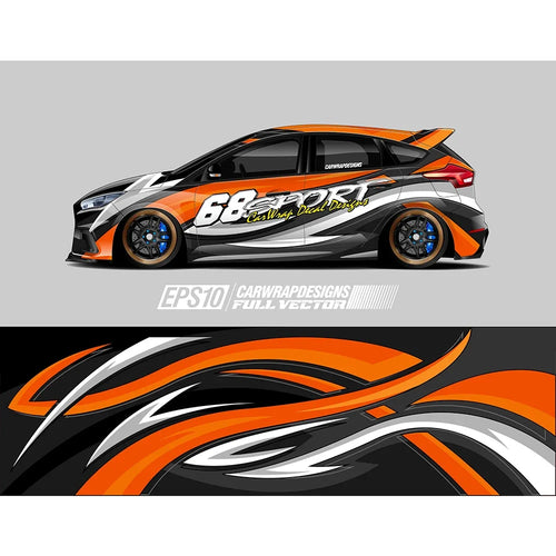 Abstract Orange White Colorful Full Body Racing RV Graphic Decals