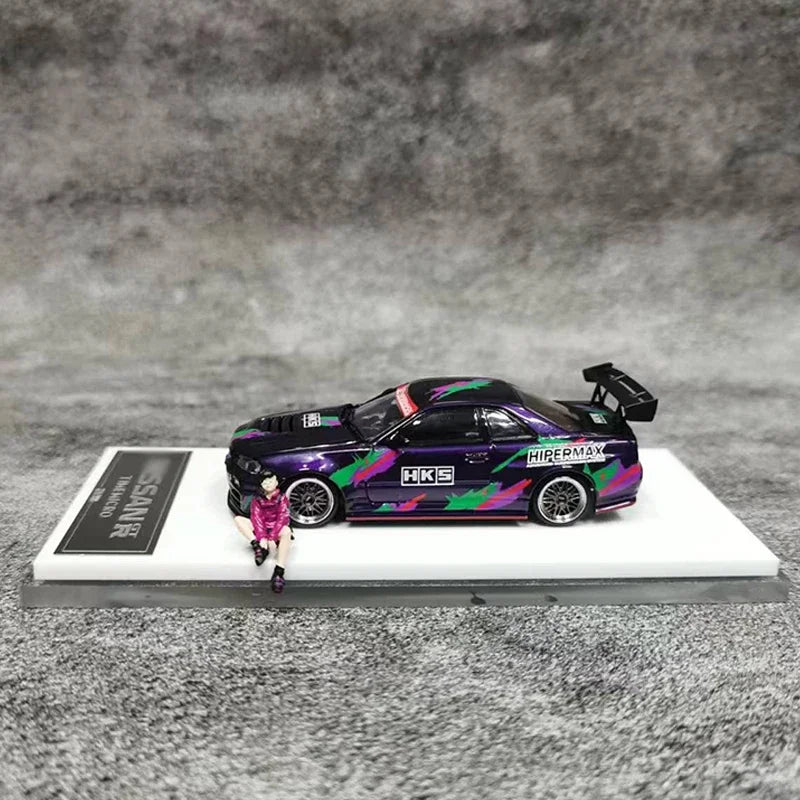 Time Micro 1/64 Model Car GTR34 Open Hood Alloy Die-Cast -HKS Coating