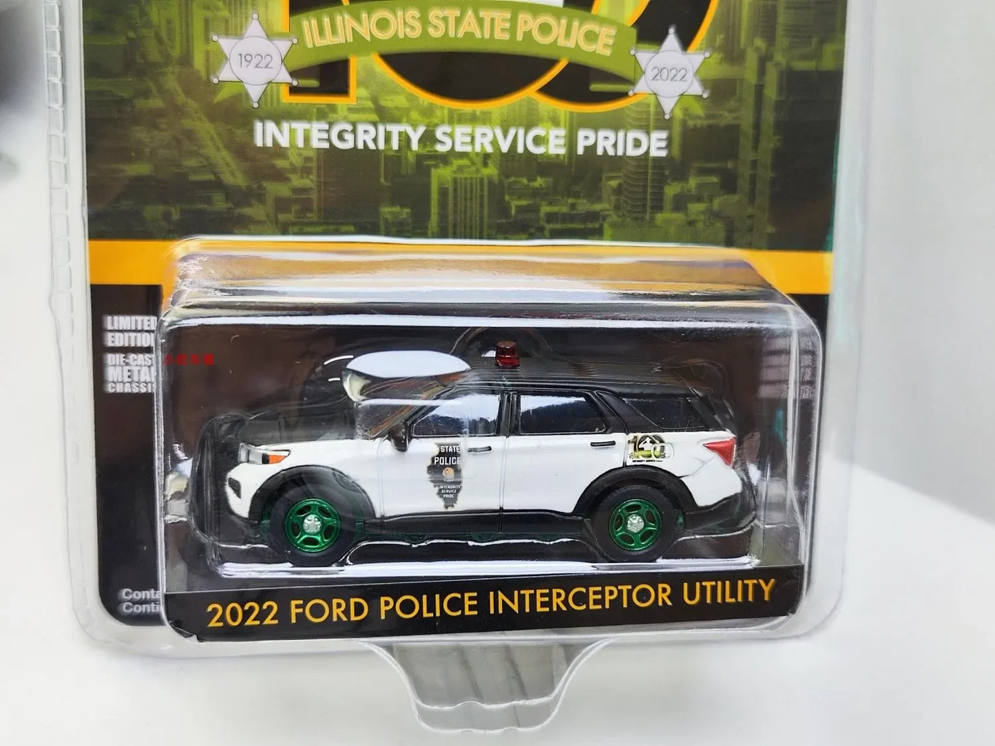 1: 64 2022 Ford Police Explorer Illinois Police Car Green Edition